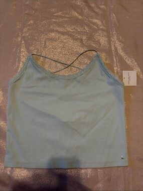Seagram green Ribbed Lace-Trim Cami with Crisscross Back